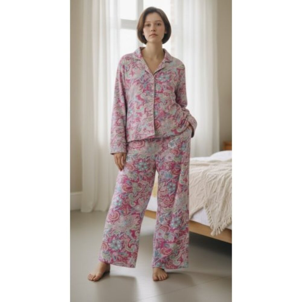 Vintage 40 WINKS Pink Paisley Print Flannel Pajamas Ladies Size SMALL